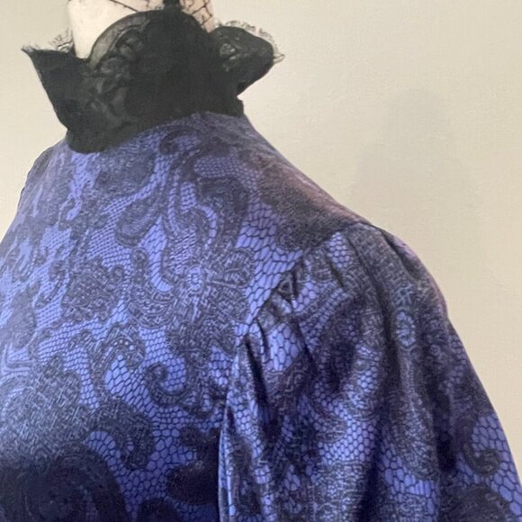 HANAE MORI DRESS SILK VTG 80’s Sz 6 PURPLE BLACK WHIMSIGOTH SOPHISTICATED - Picture 8 of 16